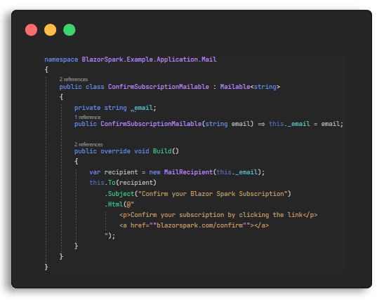 Blazor Spark mailable code