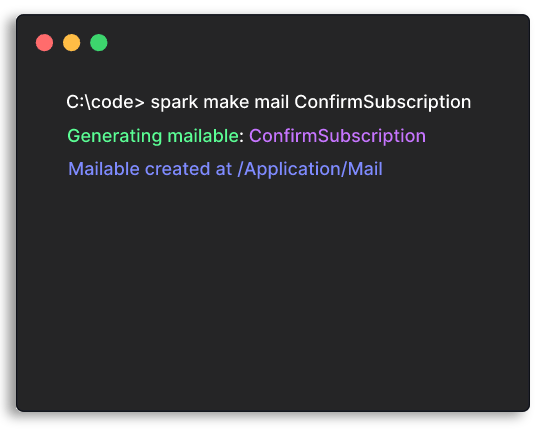 Blazor Spark mailable cli command